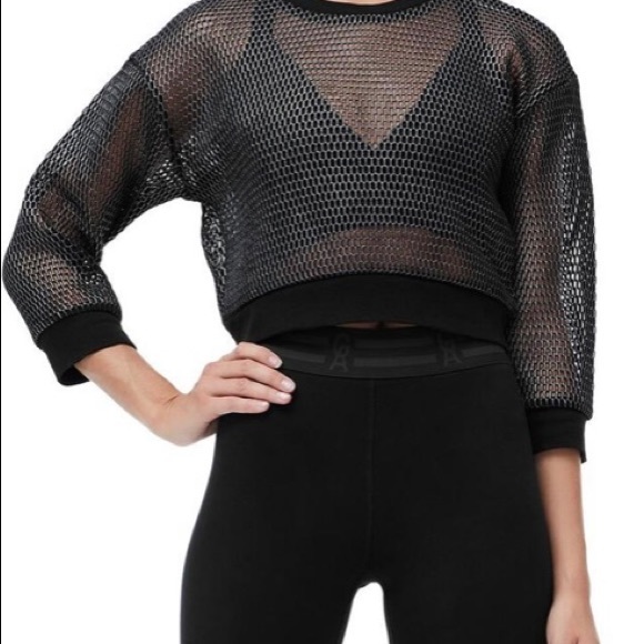 Good American Sweaters - Good American Branded Mesh Pullover Sweatshirt